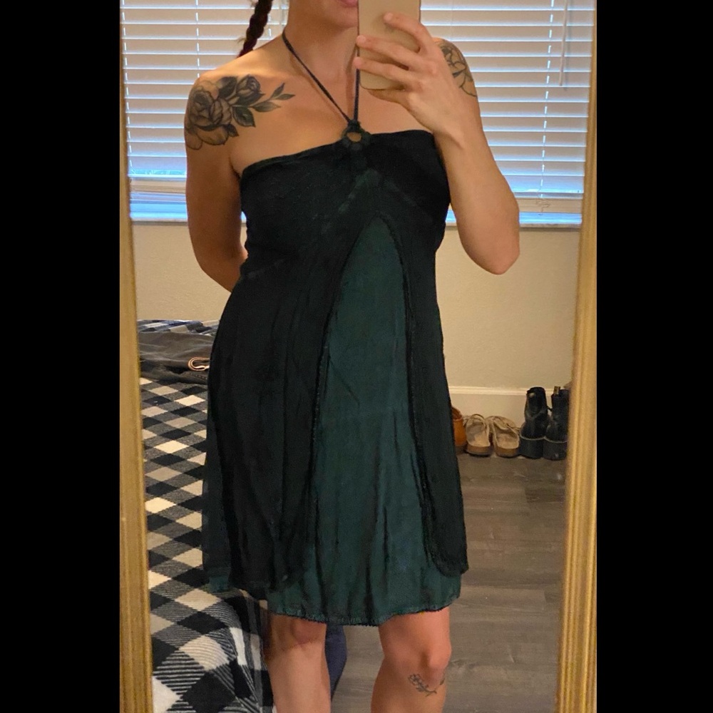 Choices Strapless Dress in Black and Green